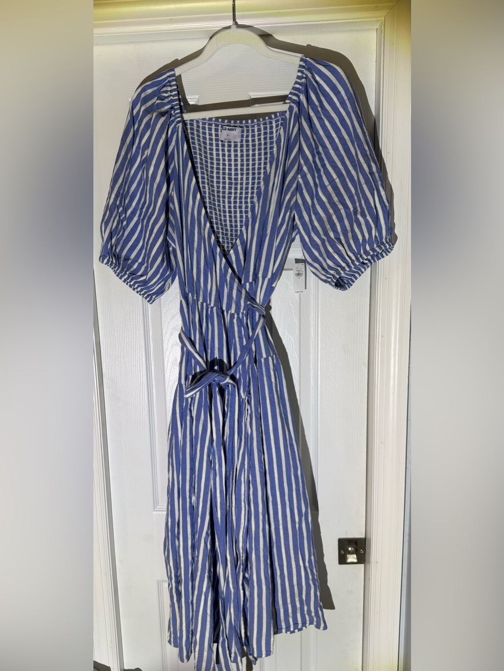 Old Navy Blue and White Striped Wrap Midi Dress NWT